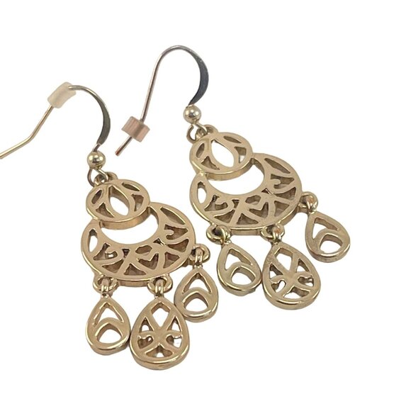 Gold Tone Chandilier Earrings Drop Pierced Fish Hook Back - Picture 3 of 6